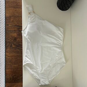 Michael Kors One-Shoulder White Swimsuit with Ring Detail
